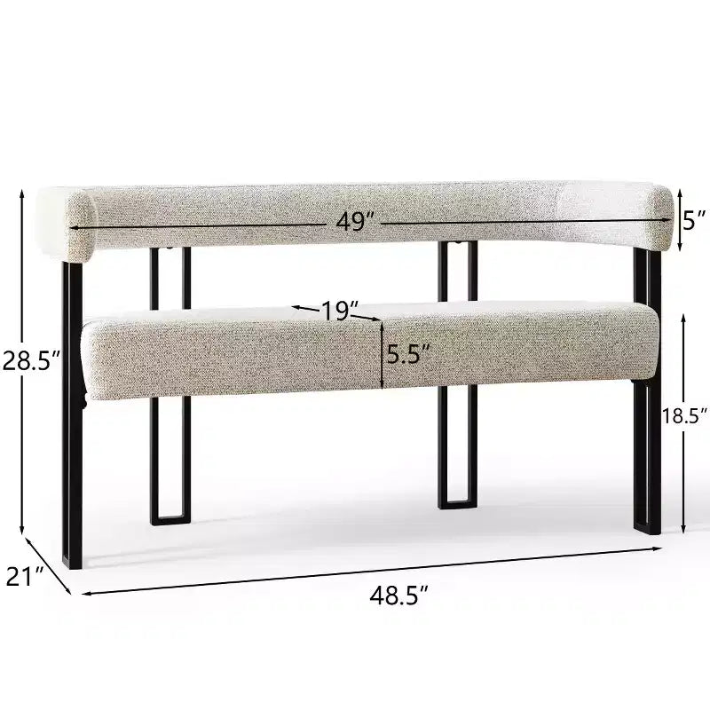 Banc moderne Panipeachy 49" avec dossier et accoudoirs, banc de salle à manger élégant, causeuse avec cadre en métal, siège d'appoint pour salon
