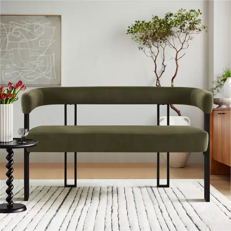 Banc moderne Panipeachy 49" avec dossier et accoudoirs, banc de salle à manger élégant, causeuse avec cadre en métal, siège d'appoint pour salon