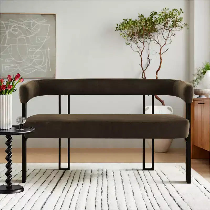 Banc moderne Panipeachy 49" avec dossier et accoudoirs, banc de salle à manger élégant, causeuse avec cadre en métal, siège d'appoint pour salon