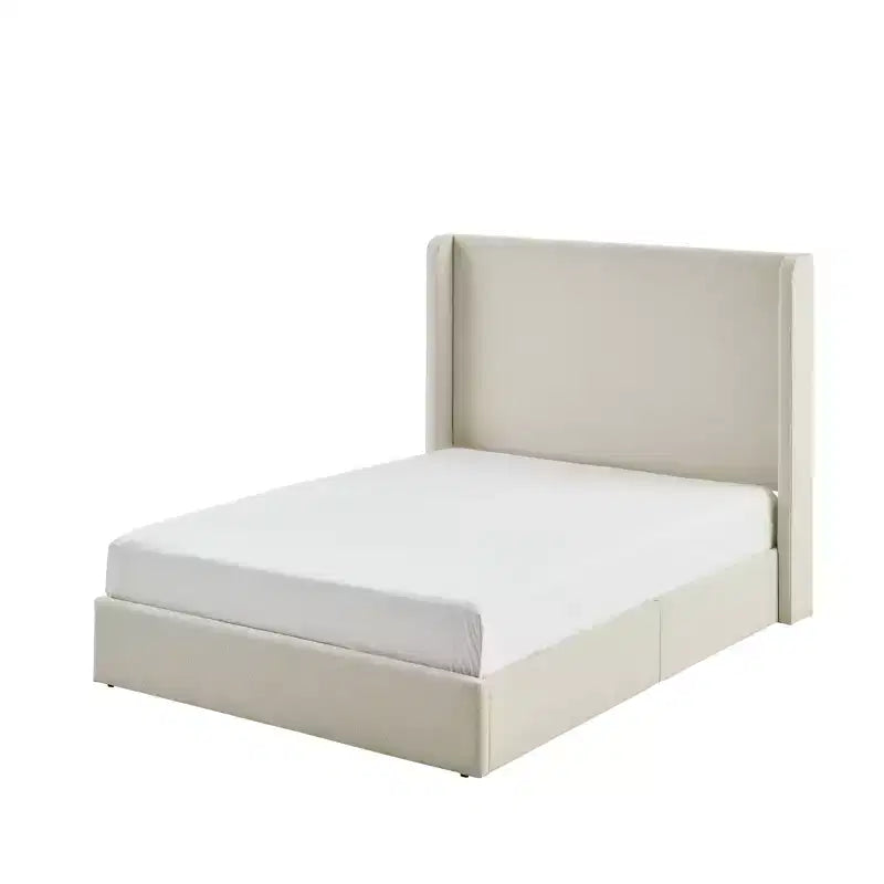 Lit de sol moderne Heino de Christopher Knight Home en tissu bouclé avec tête de lit capitonnée à oreilles