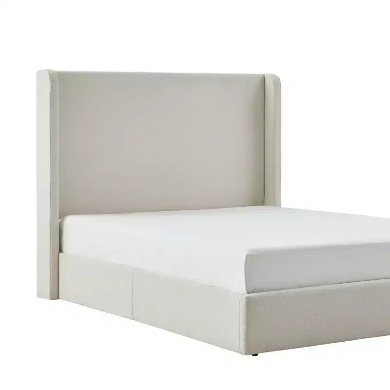 Lit de sol moderne Heino de Christopher Knight Home en tissu bouclé avec tête de lit capitonnée à oreilles