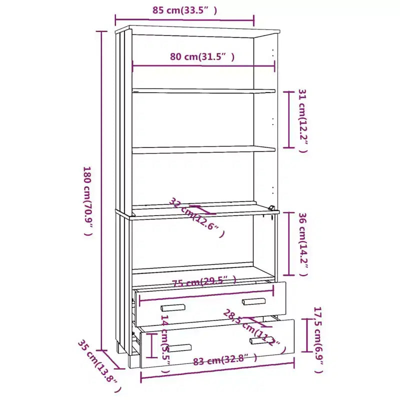 vidaXL Ensemble de 2 buffets en pin massif miel Grand buffet