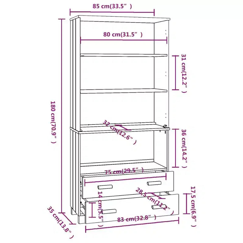 vidaXL Ensemble de 2 buffets en pin massif miel Grand buffet