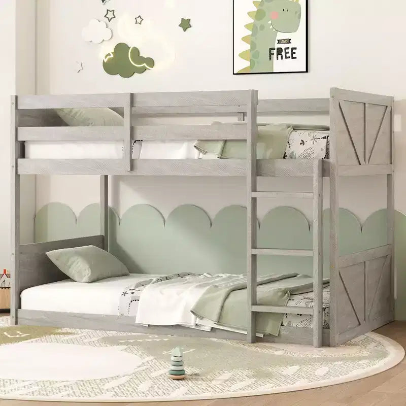 Lit superposé jumeau sur jumeau Clihome avec tête de lit et pied de lit à panneaux