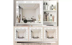 Coiffeuse blanche avec miroir et lumières, meuble de rangement et étagères, étagères ouvertes pour chambre à coucher, éclairage à intensité variable