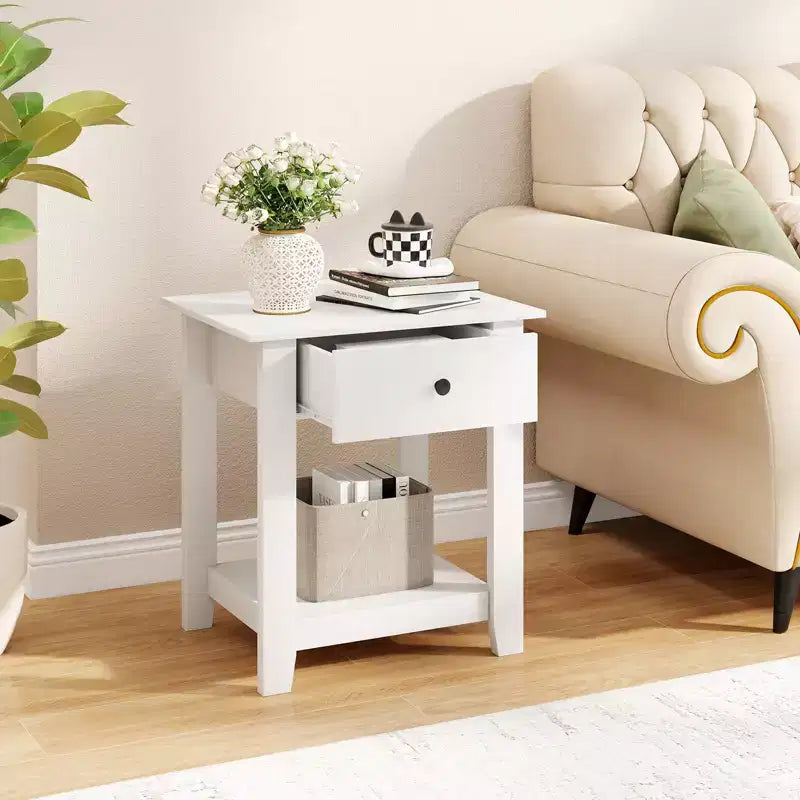 Costway Table de Chevet 1/2 PCS avec Tiroir, Table de Chevet Moderne à 3 Niveaux avec Étagère Ouverte pour Chambre à Coucher Blanc/Noir