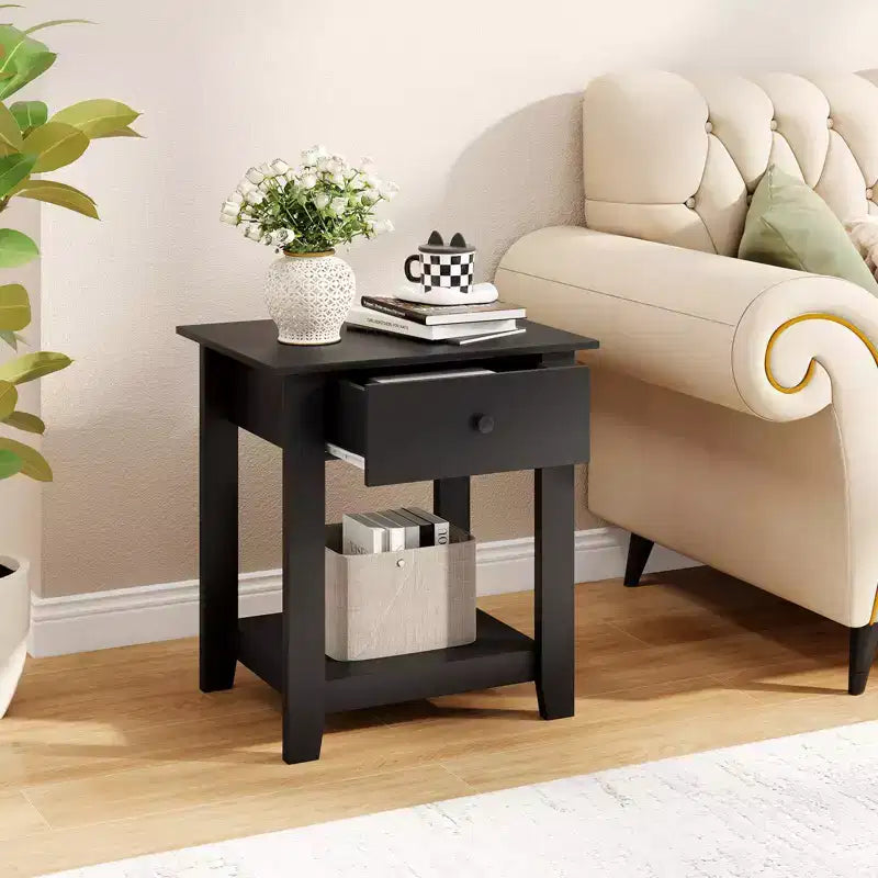 Costway Table de Chevet 1/2 PCS avec Tiroir, Table de Chevet Moderne à 3 Niveaux avec Étagère Ouverte pour Chambre à Coucher Blanc/Noir