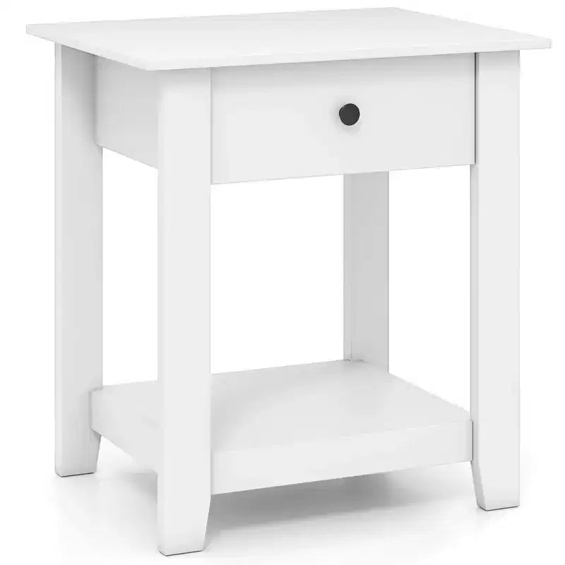 Costway Table de Chevet 1/2 PCS avec Tiroir, Table de Chevet Moderne à 3 Niveaux avec Étagère Ouverte pour Chambre à Coucher Blanc/Noir