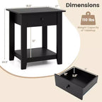Costway Table de Chevet 1/2 PCS avec Tiroir, Table de Chevet Moderne à 3 Niveaux avec Étagère Ouverte pour Chambre à Coucher Blanc/Noir