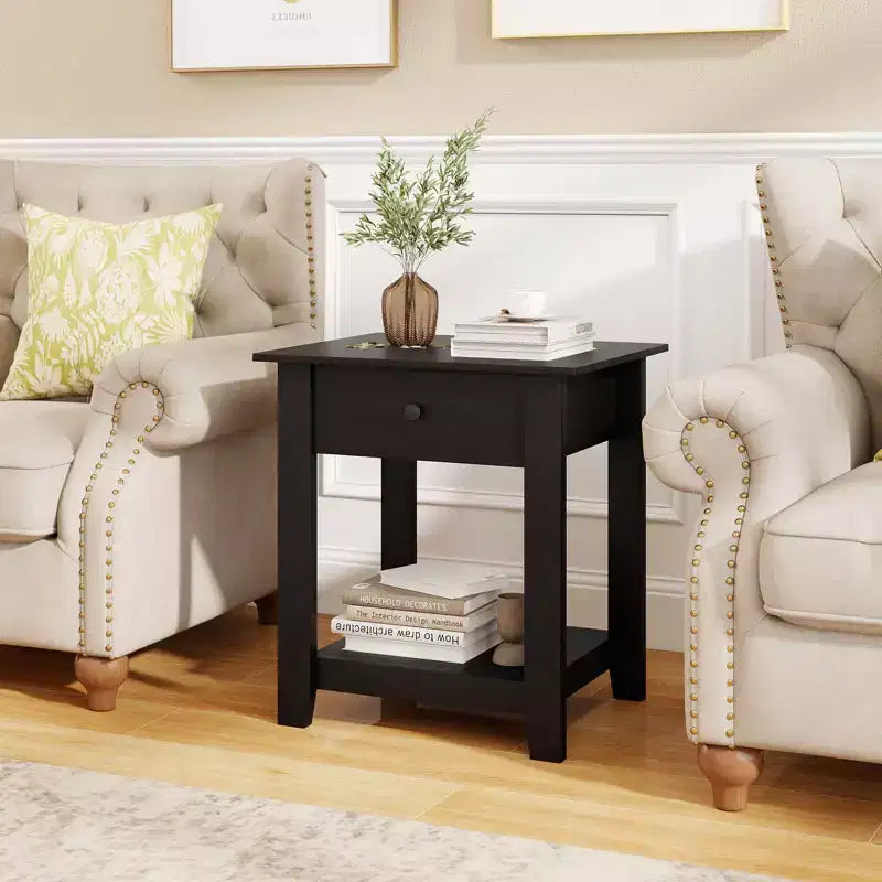 Costway Table de Chevet 1/2 PCS avec Tiroir, Table de Chevet Moderne à 3 Niveaux avec Étagère Ouverte pour Chambre à Coucher Blanc/Noir