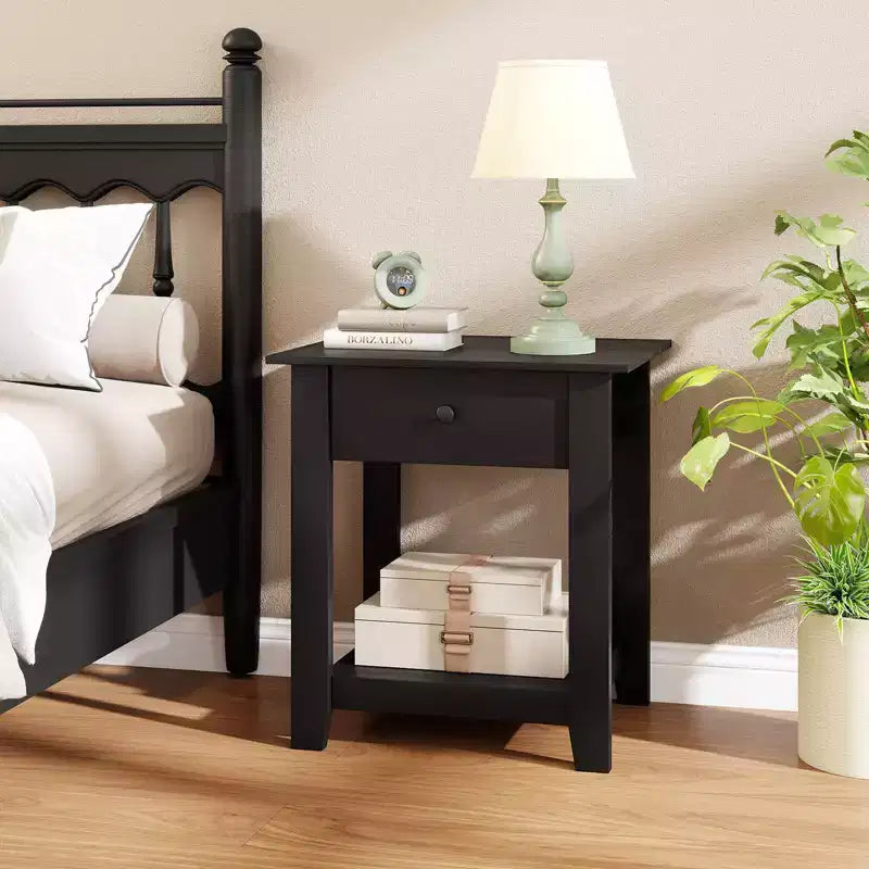 Costway Table de Chevet 1/2 PCS avec Tiroir, Table de Chevet Moderne à 3 Niveaux avec Étagère Ouverte pour Chambre à Coucher Blanc/Noir