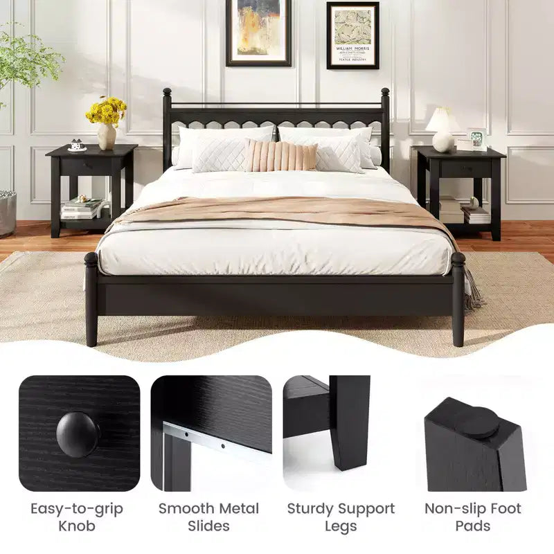 Costway Table de Chevet 1/2 PCS avec Tiroir, Table de Chevet Moderne à 3 Niveaux avec Étagère Ouverte pour Chambre à Coucher Blanc/Noir