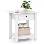 Costway Table de Chevet 1/2 PCS avec Tiroir, Table de Chevet Moderne à 3 Niveaux avec Étagère Ouverte pour Chambre à Coucher Blanc/Noir