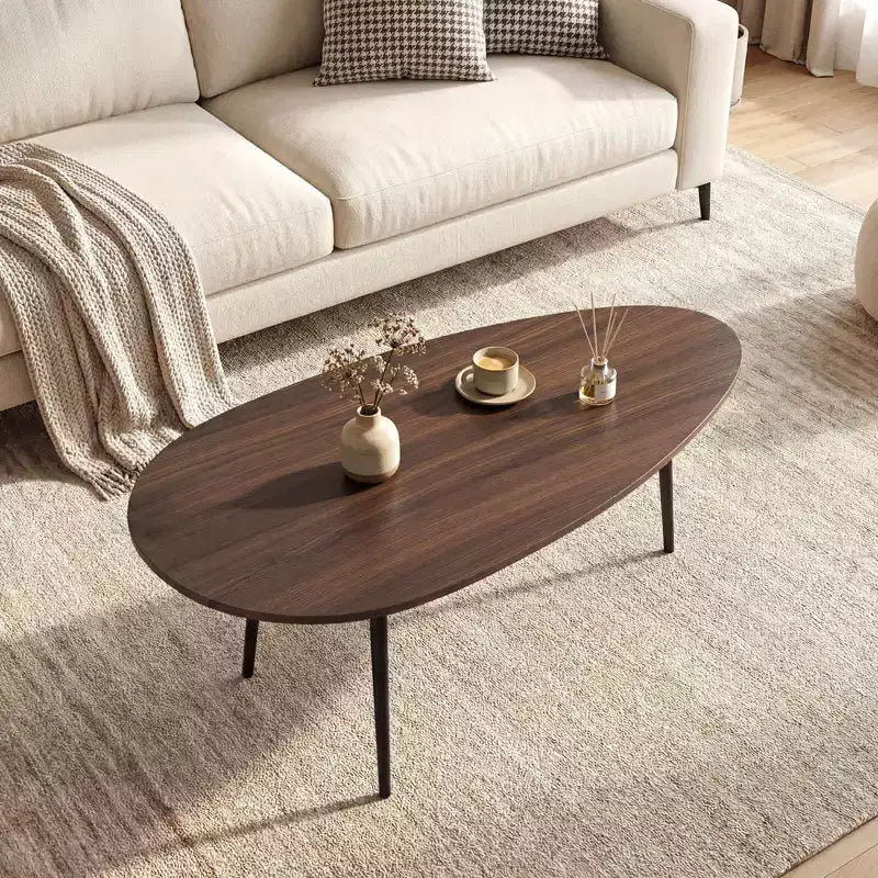 Table basse ovale Costway avec construction métallique robuste et design compact, table de canapé rétro Noyer/Naturel/Gris/Noir