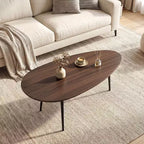 Table basse ovale Costway avec construction métallique robuste et design compact, table de canapé rétro Noyer/Naturel/Gris/Noir