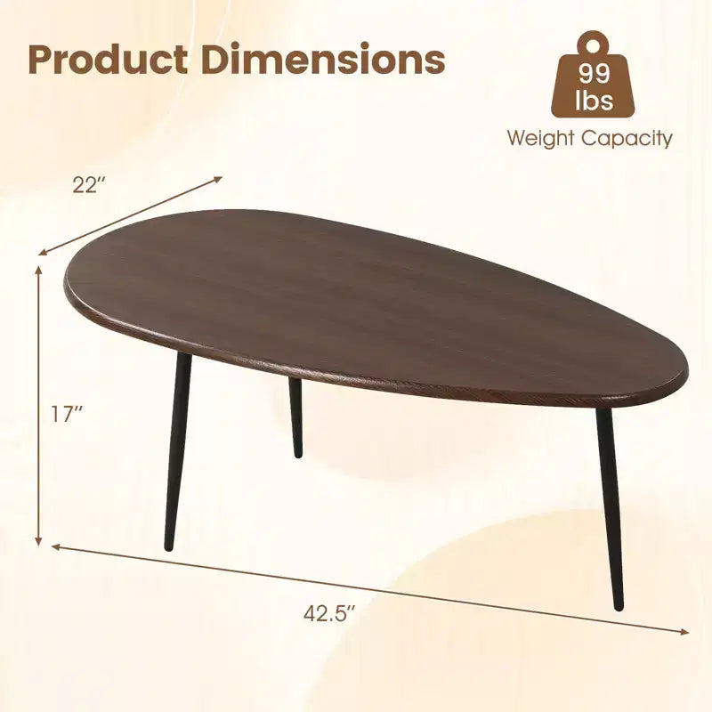 Table basse ovale Costway avec construction métallique robuste et design compact, table de canapé rétro Noyer/Naturel/Gris/Noir