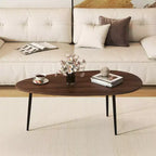 Table basse ovale Costway avec construction métallique robuste et design compact, table de canapé rétro Noyer/Naturel/Gris/Noir