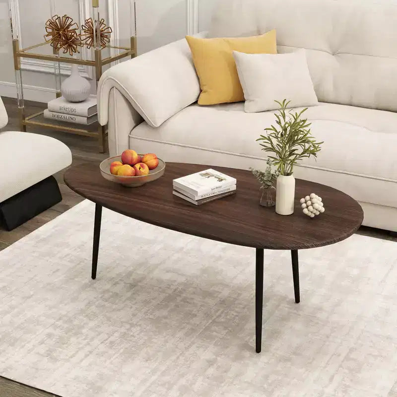 Table basse ovale Costway avec construction métallique robuste et design compact, table de canapé rétro Noyer/Naturel/Gris/Noir