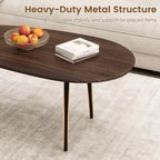Table basse ovale Costway avec construction métallique robuste et design compact, table de canapé rétro Noyer/Naturel/Gris/Noir