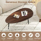 Table basse ovale Costway avec construction métallique robuste et design compact, table de canapé rétro Noyer/Naturel/Gris/Noir