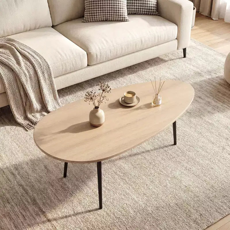 Table basse ovale Costway avec construction métallique robuste et design compact, table de canapé rétro Noyer/Naturel/Gris/Noir