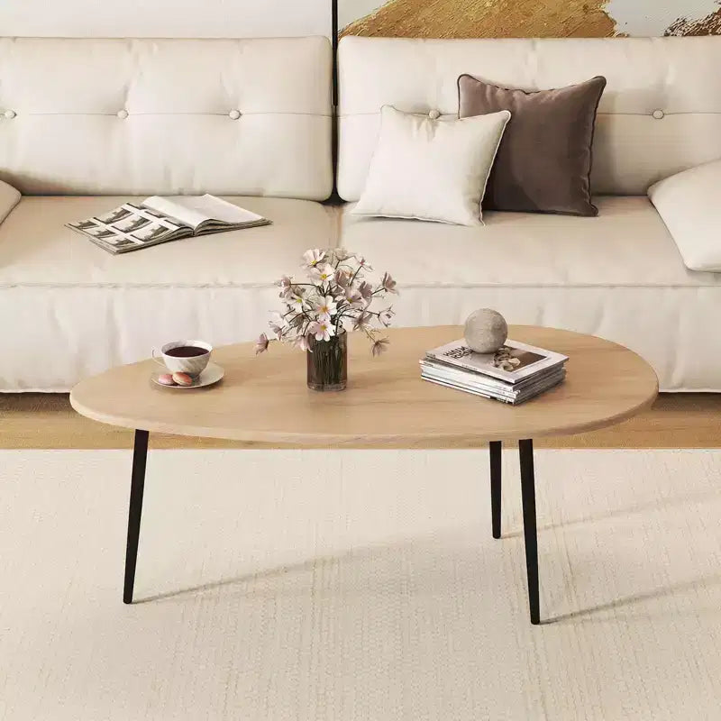Table basse ovale Costway avec construction métallique robuste et design compact, table de canapé rétro Noyer/Naturel/Gris/Noir