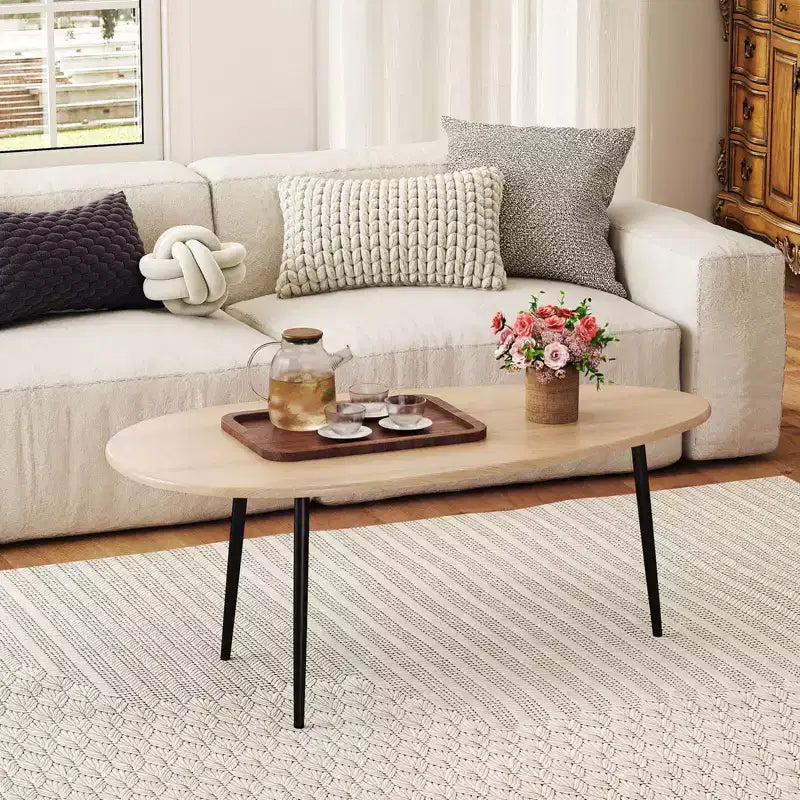 Table basse ovale Costway avec construction métallique robuste et design compact, table de canapé rétro Noyer/Naturel/Gris/Noir