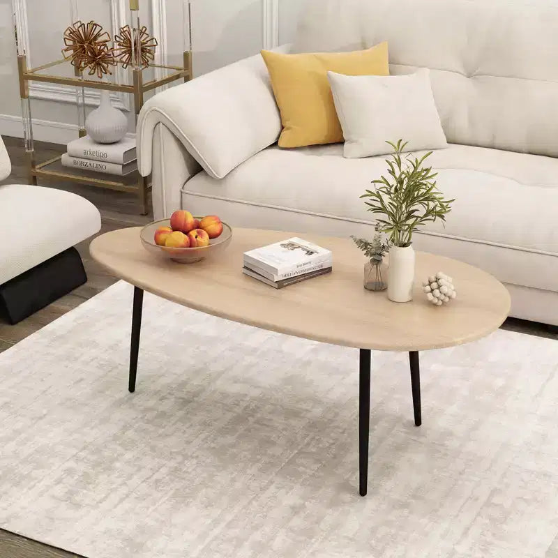Table basse ovale Costway avec construction métallique robuste et design compact, table de canapé rétro Noyer/Naturel/Gris/Noir