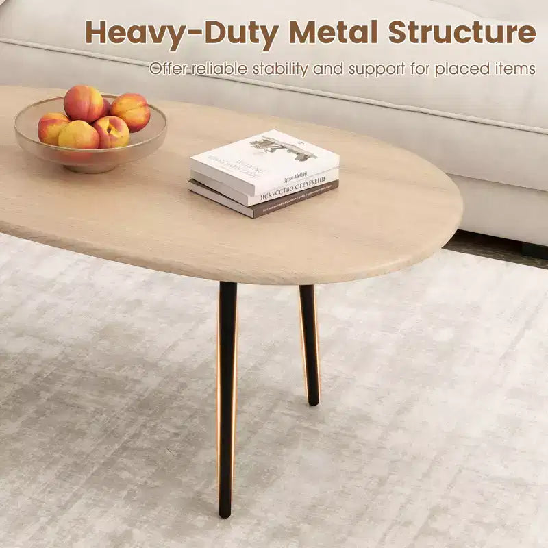 Table basse ovale Costway avec construction métallique robuste et design compact, table de canapé rétro Noyer/Naturel/Gris/Noir