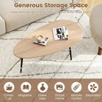 Table basse ovale Costway avec construction métallique robuste et design compact, table de canapé rétro Noyer/Naturel/Gris/Noir