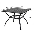 Table à manger de terrasse durable en lattes d'acier, table de bistro carrée d'extérieur pour le jardin et les meubles de patio
