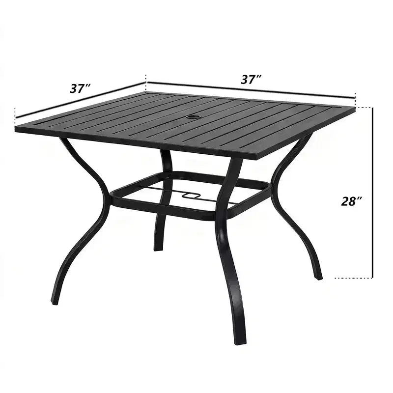Table à manger de terrasse durable en lattes d'acier, table de bistro carrée d'extérieur pour le jardin et les meubles de patio