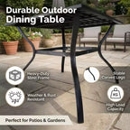 Table à manger de terrasse durable en lattes d'acier, table de bistro carrée d'extérieur pour le jardin et les meubles de patio