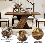 MAYEERTY Table de Salle à Manger de Ferme 55 po, Table de Cuisine Rectangulaire Grain de Bois Foncé 4-6 Places, Montage Facile