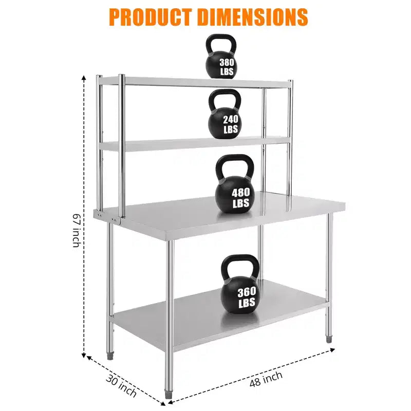 Tables commerciales en acier inoxydable Garvee, Table de préparation avec étagères réglables pour restaurant, cuisine, argent