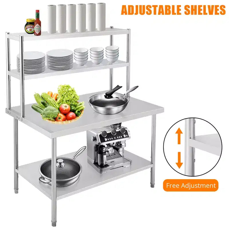 Tables commerciales en acier inoxydable Garvee, Table de préparation avec étagères réglables pour restaurant, cuisine, argent