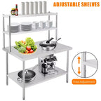 Tables commerciales en acier inoxydable Garvee, Table de préparation avec étagères réglables pour restaurant, cuisine, argent