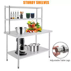 Tables commerciales en acier inoxydable Garvee, Table de préparation avec étagères réglables pour restaurant, cuisine, argent