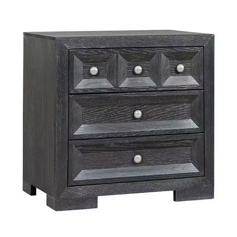 Royal Hampton Kizie Nightstand, 3 Drawers, USB A-C, Weathered Black Wood, 28 Inch