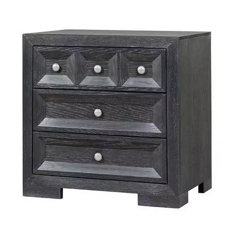 Table de chevet Royal Hampton Kizie, 3 tiroirs, USB A-C, Bois noir vieilli, 28 pouces