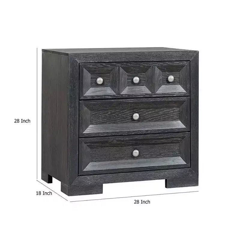 Table de chevet Royal Hampton Kizie, 3 tiroirs, USB A-C, Bois noir vieilli, 28 pouces