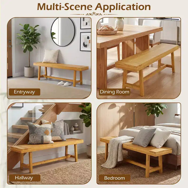 Banc en bois massif Costway, style rustique de ferme, étroit, pour 3 personnes