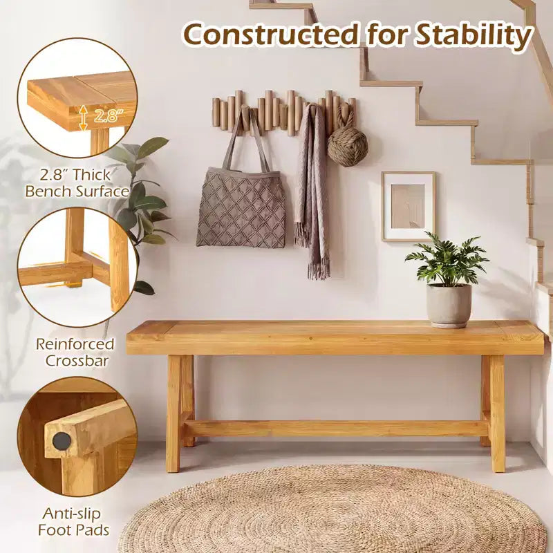 Banc en bois massif Costway, style rustique de ferme, étroit, pour 3 personnes