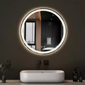 JIONJOY Round Anti-Fog LED Bathroom Mirror with Frame, 3 Light Colors & Dimmable Brightness for Bathroom Vanity
