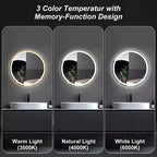 Miroir de salle de bain LED rond JIONJOY anti-buée avec cadre, 3 couleurs de lumière et luminosité variable pour coiffeuse de salle de bain