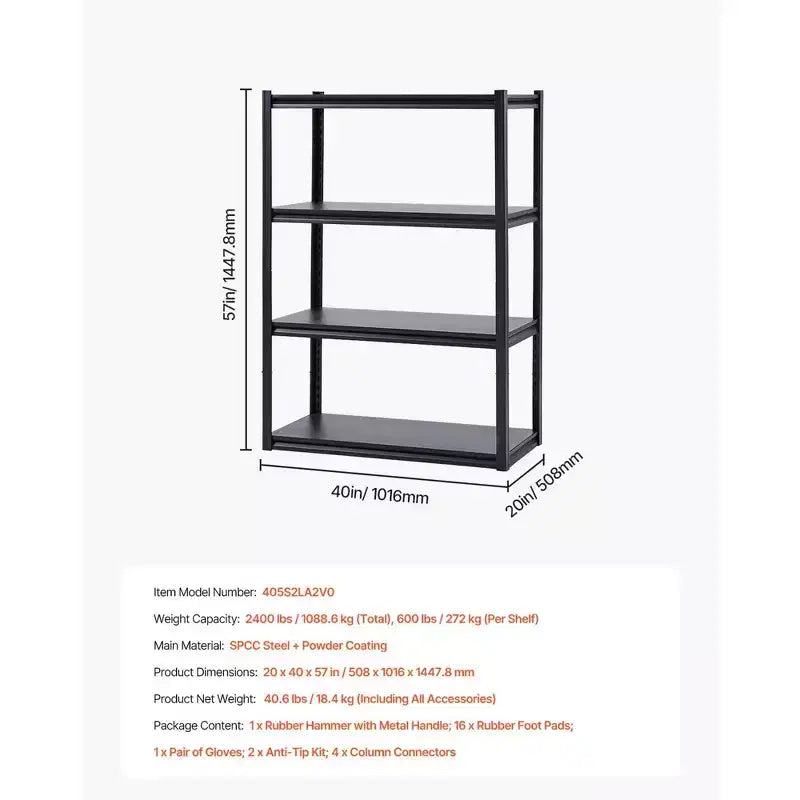 Étagères de rangement 20 P x 40 L x 57 H 4 niveaux pour garage robustes portables