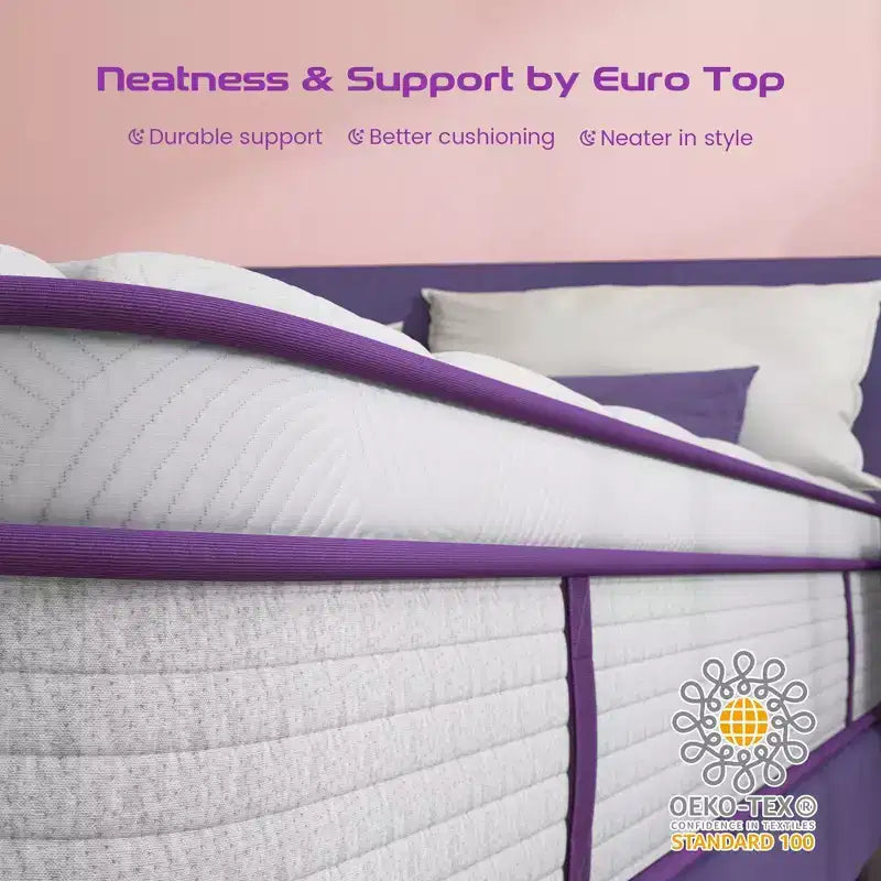 Matelas hybride Sersper 12 Euro Top en mousse à mémoire de forme et ressorts – Compatible avec sommier plateforme, sommier tapissier ou lattes
