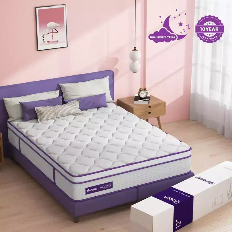Matelas hybride Sersper 12 Euro Top en mousse à mémoire de forme et ressorts – Compatible avec sommier plateforme, sommier tapissier ou lattes