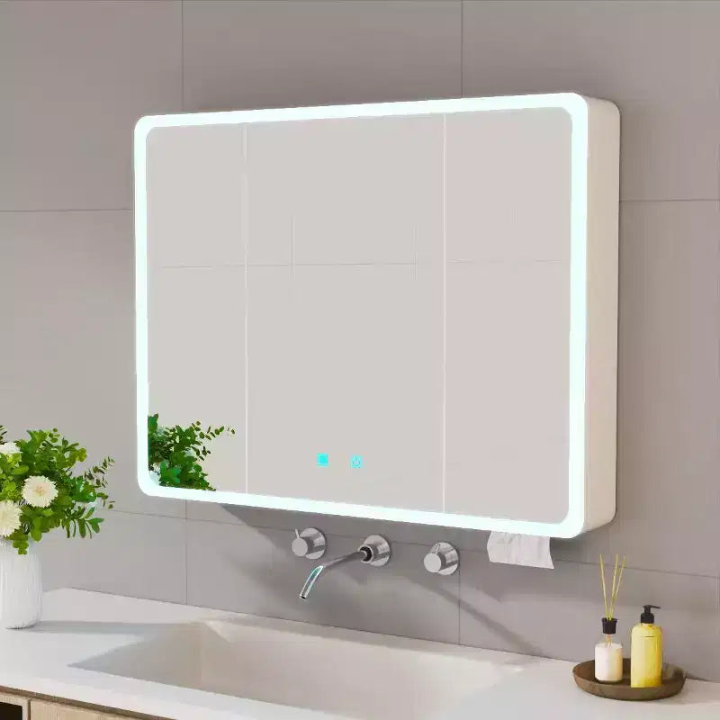 FAMYYT 35 in. W x28 in. H Aluminum Medicine Cabinet with Mirror and Light, Anti-fog, Easy to install