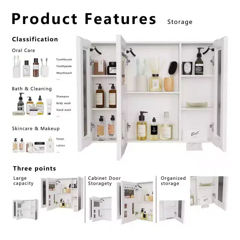 FAMYYT Armoire de toilette en aluminium de 35 po (L) x 28 po (H) avec miroir et éclairage, anti-buée, facile à installer
